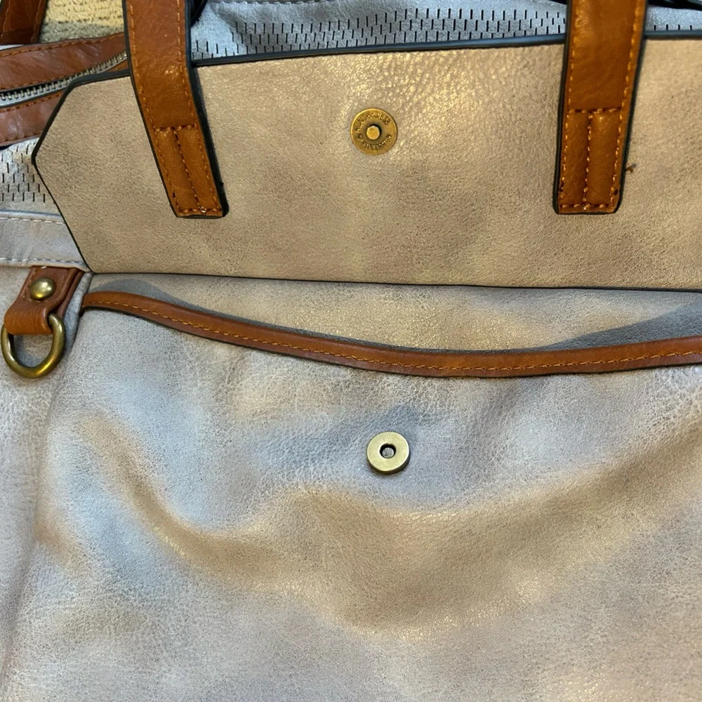 Antik Kraft Gray & Brown Vegan Leather Satchel Shoulder Bag Crossbody Strap - Picture 8 of 12